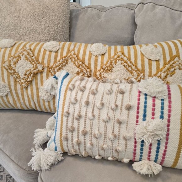 Decorative Boho Lumbar Pillow Set With Fringe & Tassels 12in x 36in & 15in x 38i - Picture 5 of 16